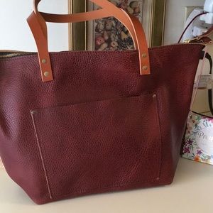 PORTLAND LEATHER Goods- Large Zip Tote -cinnamon bear Tan Handles